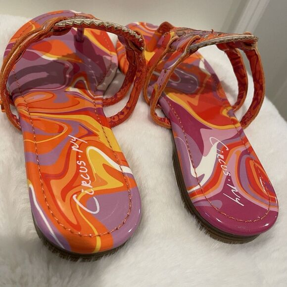 Women Shoes Sandals Size 6 1/2 Circus NY Sam Edelman OrangeMedallion Tie Dye NEW - Picture 9 of 12